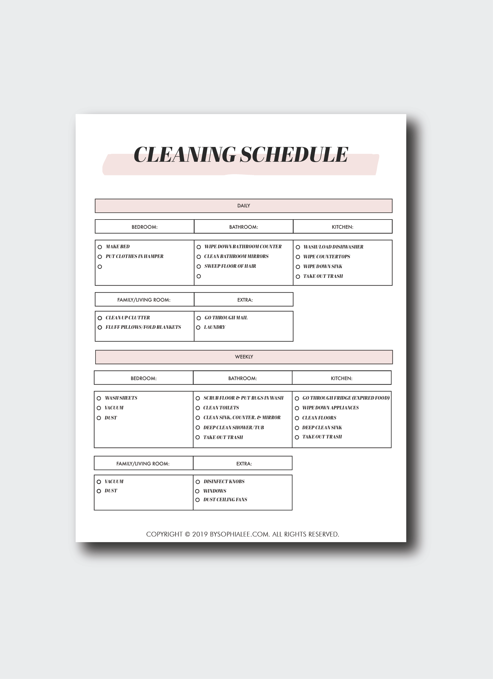 Organization Printables - By Sophia Lee for Printable Free Cleaning Proposal Template