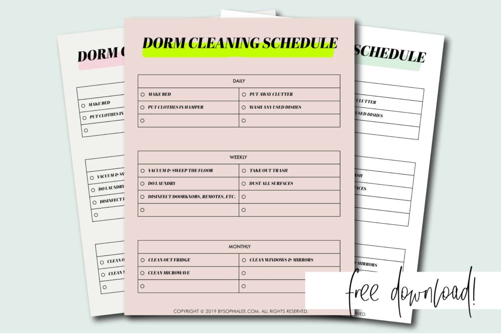 The Best Dorm Cleaning Schedule (FREE PRINTABLE) By Sophia Lee