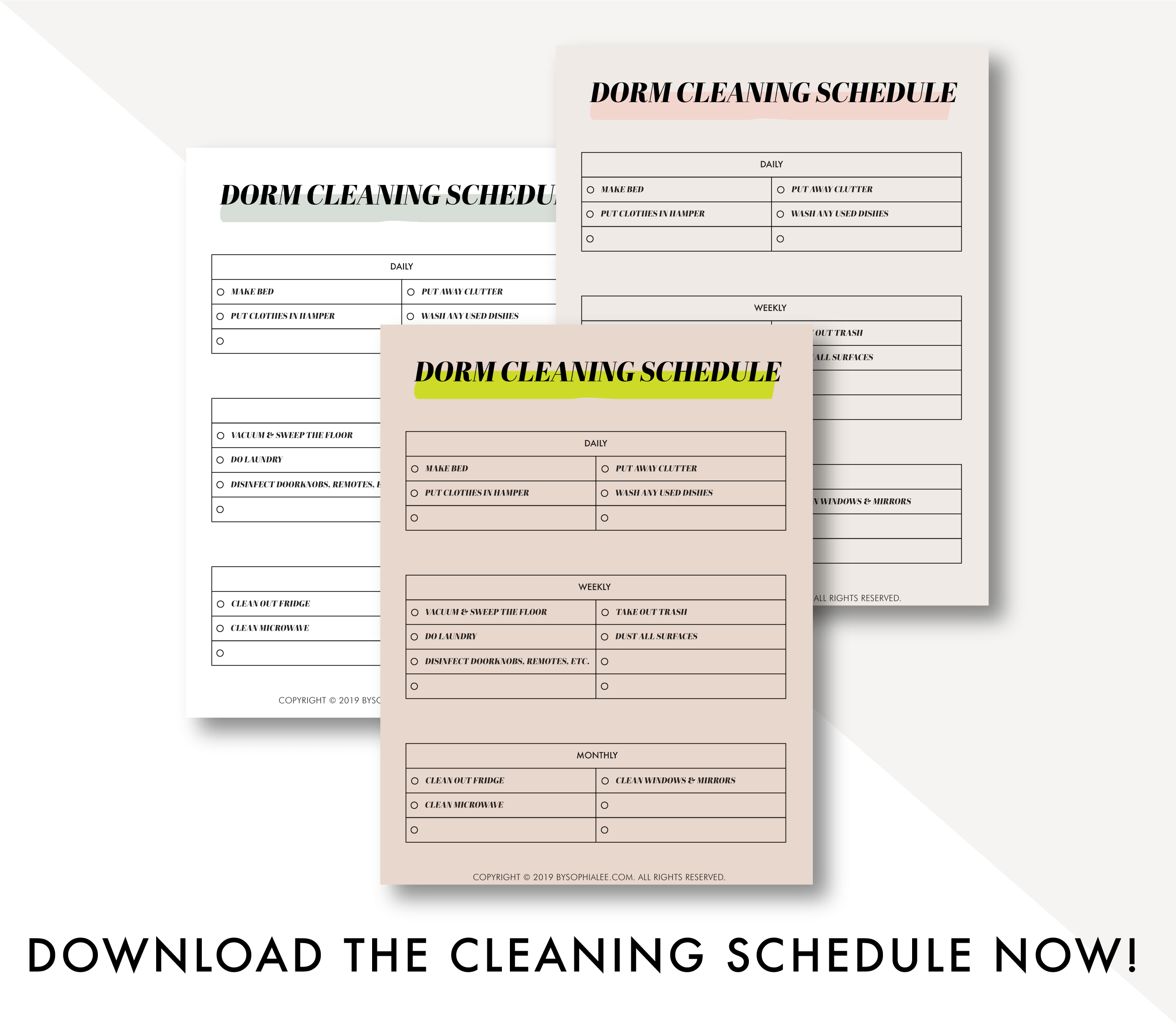 dorm cleaning schedule by sophia lee