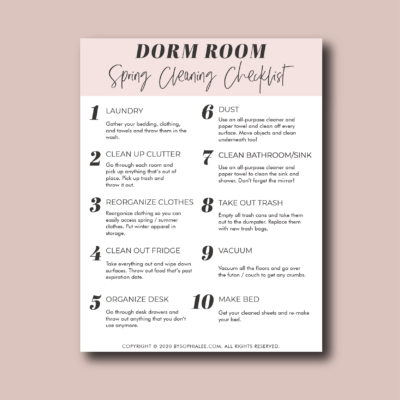 dorm spring cleaning checklist