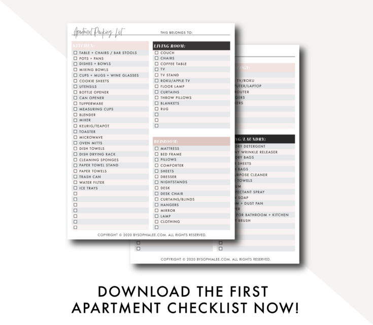 FIRST APARTMENT CHECKLIST - By Sophia Lee