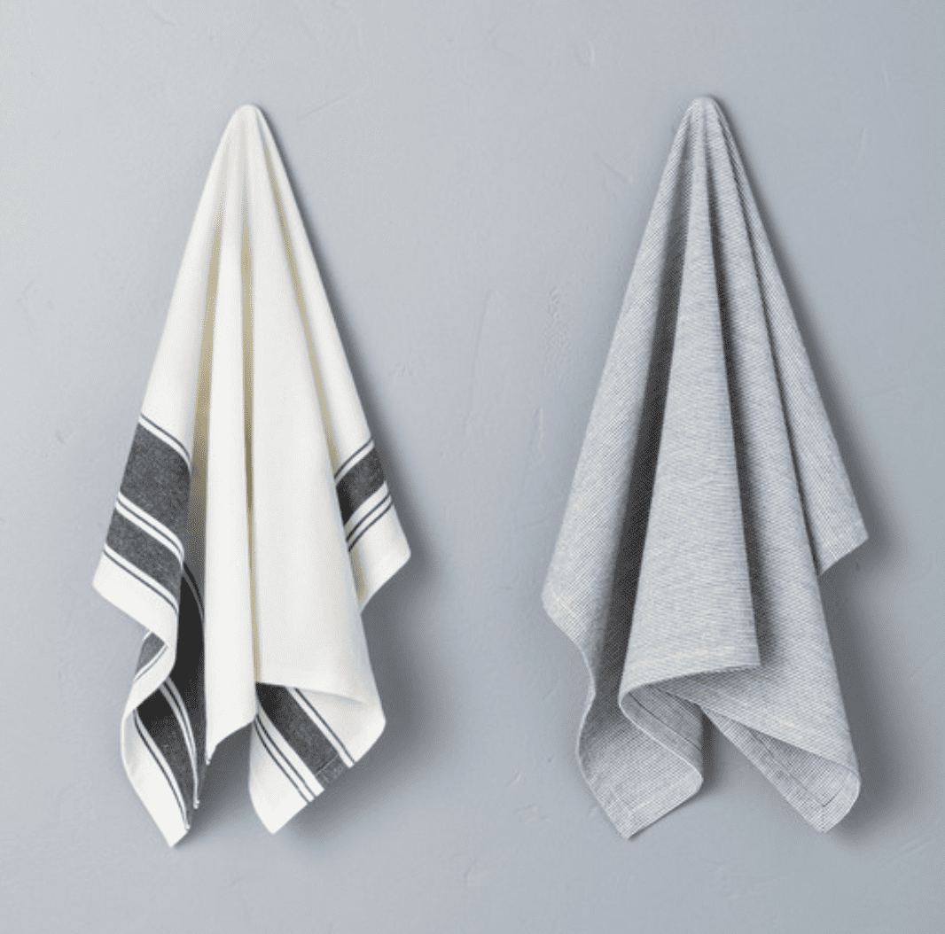 White & Black Woven Stripe Kitchen Towels, 2-Pack