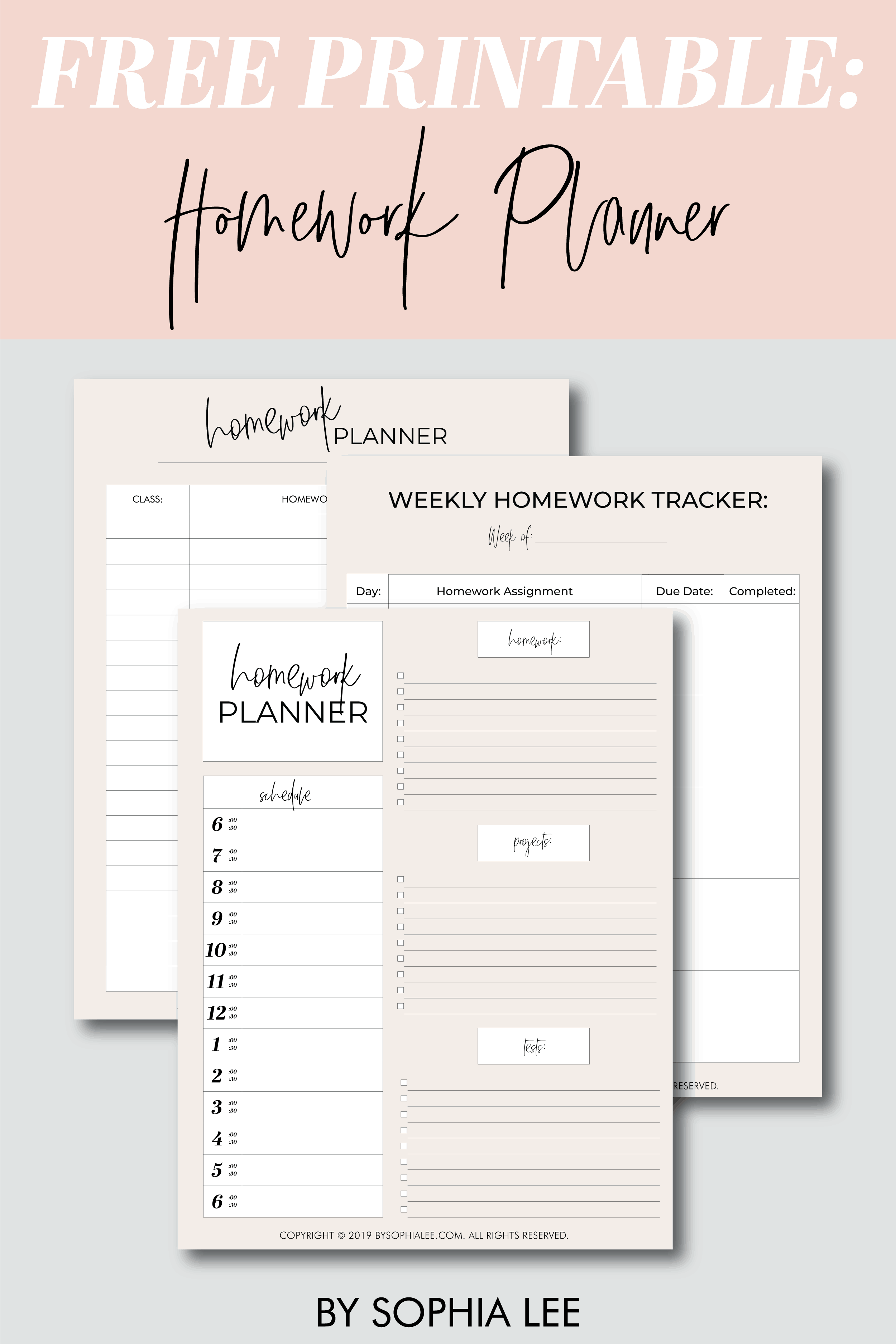 homework planner printable