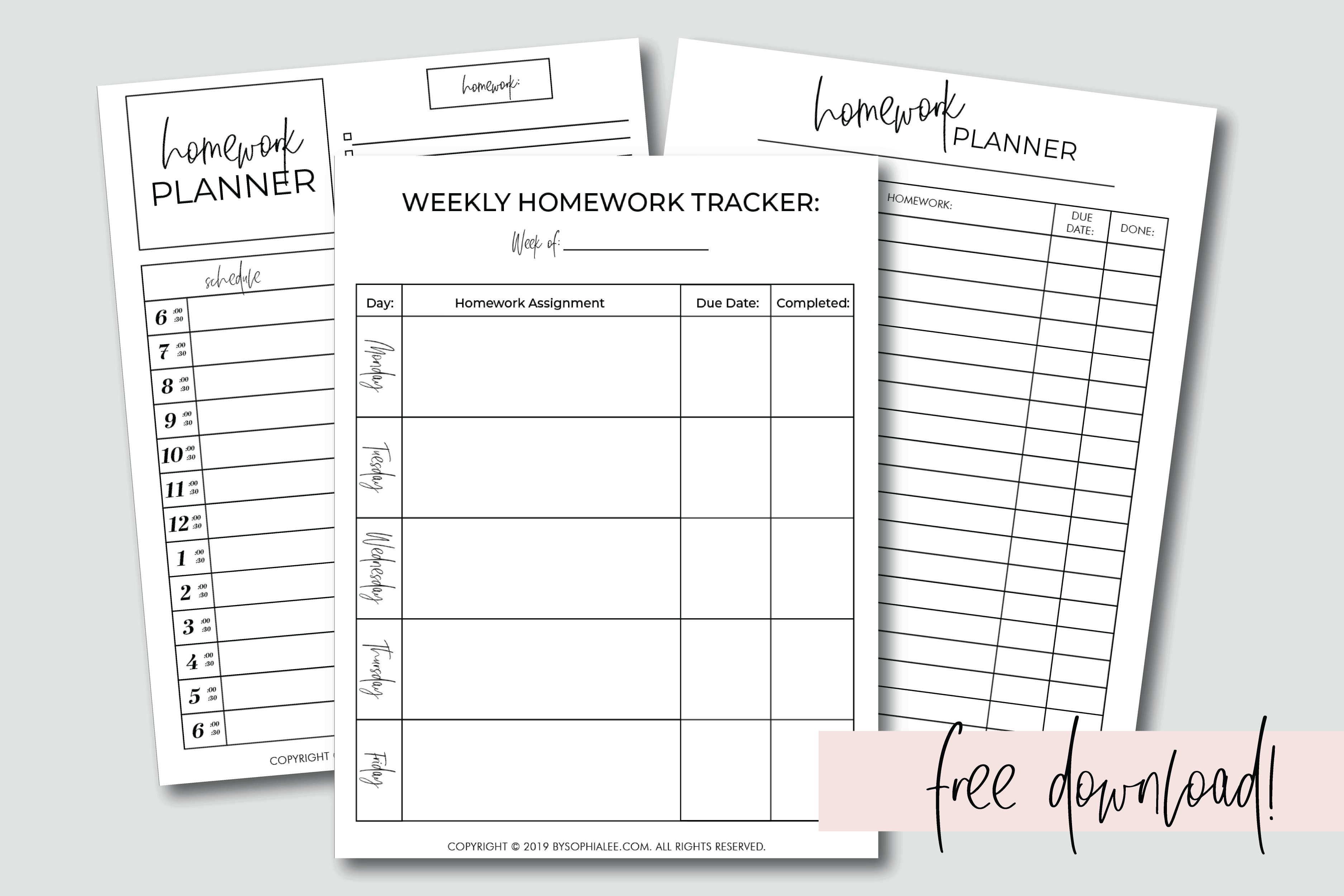 homework planner printable