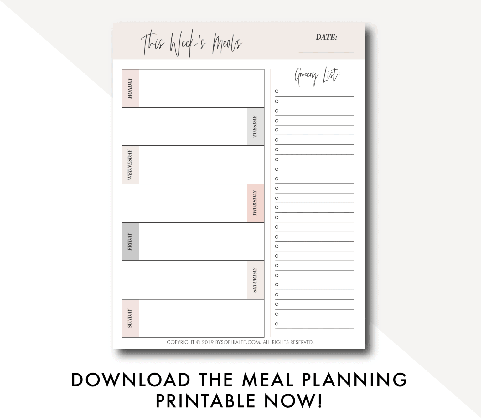 Meal Planning Printable - By Sophia Lee