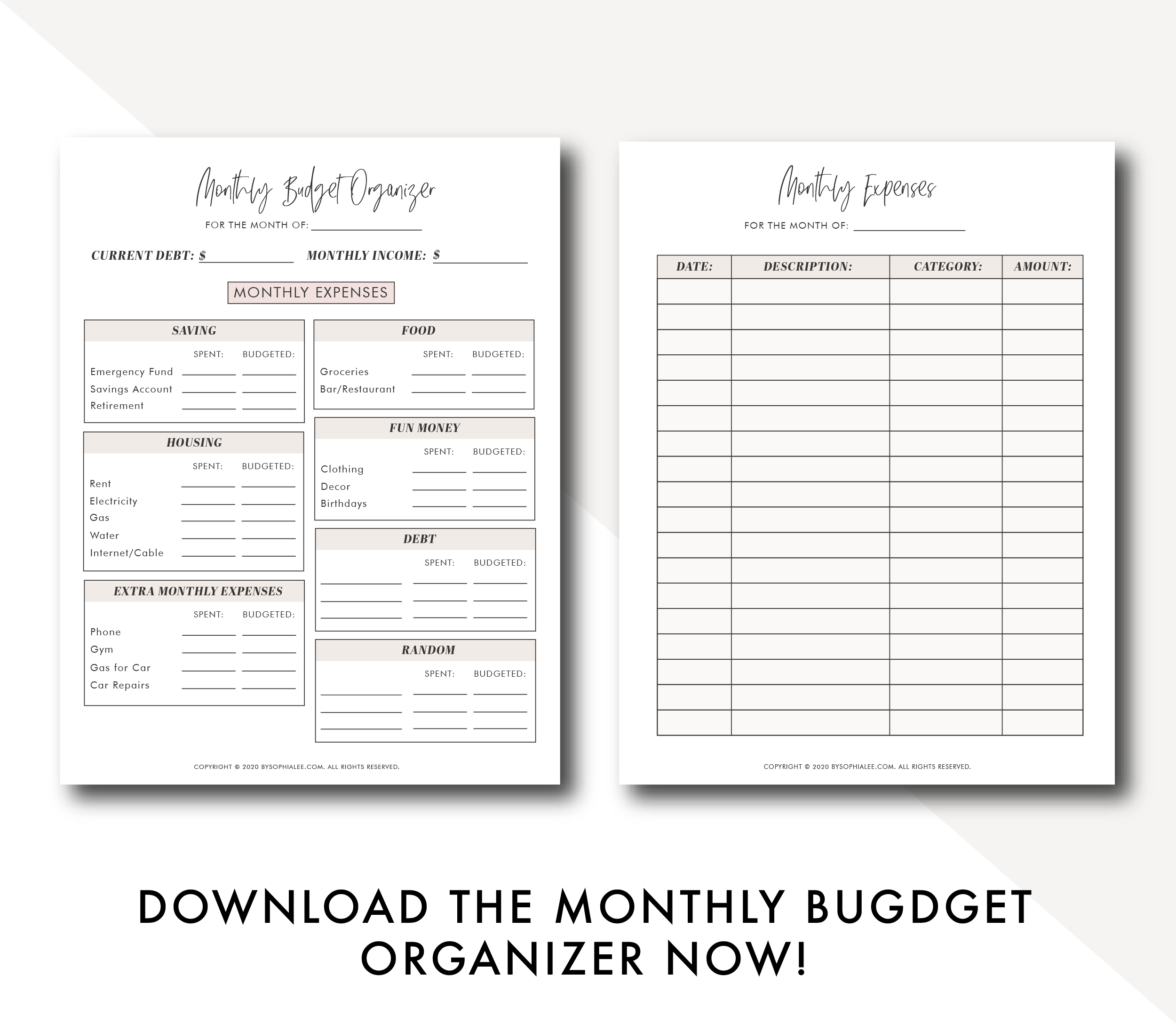 monthly budget organizer