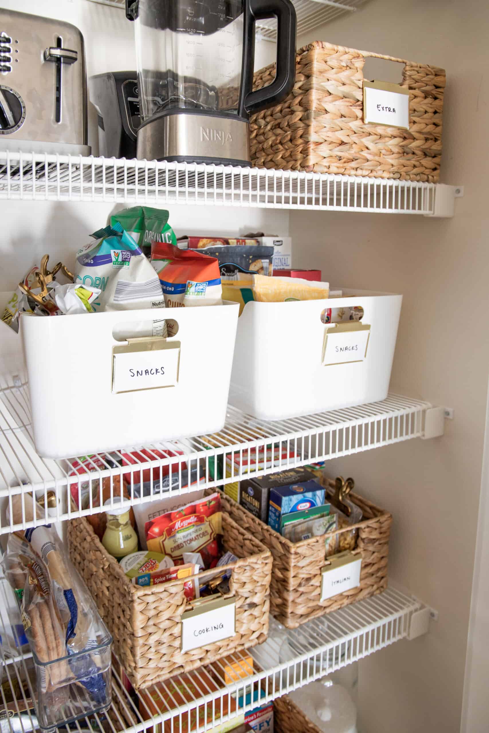 Pantry Organization Ideas: Food Storage Containers and Wire Baskets