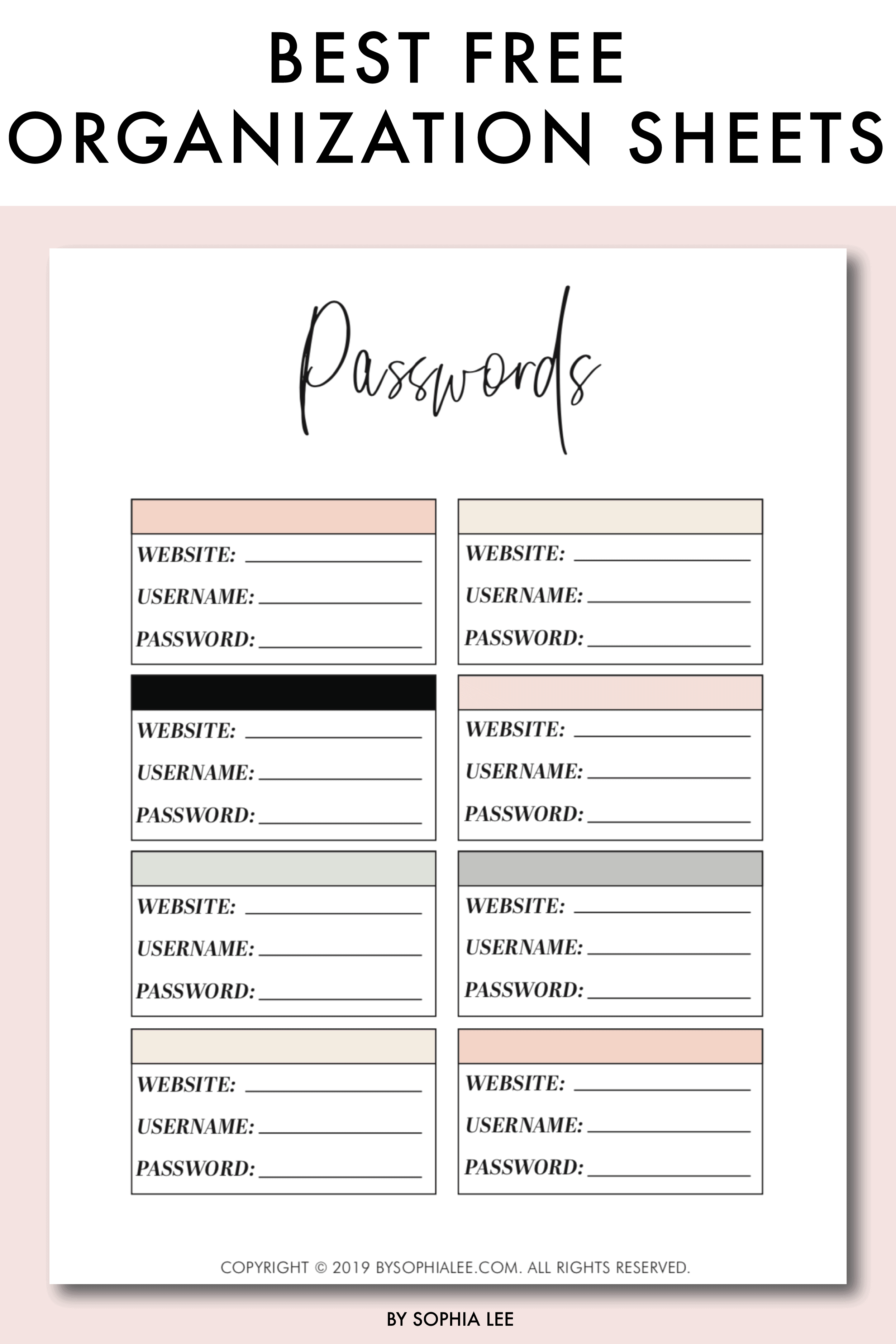 printable organization sheets